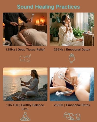Tuning Forks for Healing Set - 128Hz, 136.1Hz, 256Hz, 384Hz for Stress Relief, Anxiety & Sleep, Healing Crystal Stone - Zen Tools, Mindfulness Yoga Accessories - Spiritual Gift - Thumbnail 3