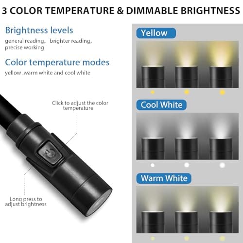Rechargeable Hands-Free Neck Light with 3 Adjustable Color Modes, Black - Thumbnail 4