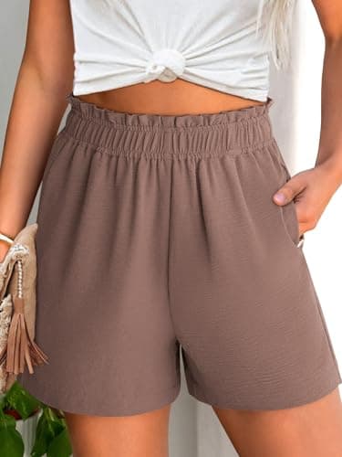 ANRABESS Shorts for Women Summer Casual Elastic High Waisted Dressy Lounge Shorts Comfy Bottoms 2026 Beach Vacation Clothes Deep Brown Small - Thumbnail 2