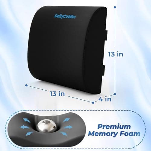 DailyCuddles Lumbar Support Pillow for Office Chair Back Support - Memory Foam Lumbar Pillow for Car or Gaming Chair, Ergonomic Back Cushion with Adjustable Strap for Long-Hour Sitting (Black) - Thumbnail 2