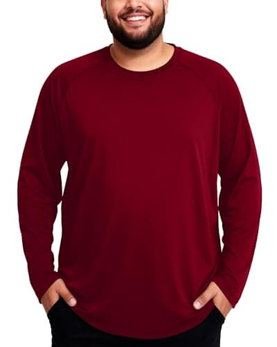 Roadbox Men's Big and Tall UPF 50+ UV Sun Protection Shirts, Long Sleeve Cooling Rash Guard Quick Dry Fishing Swim T-Shirt Red - Image 1