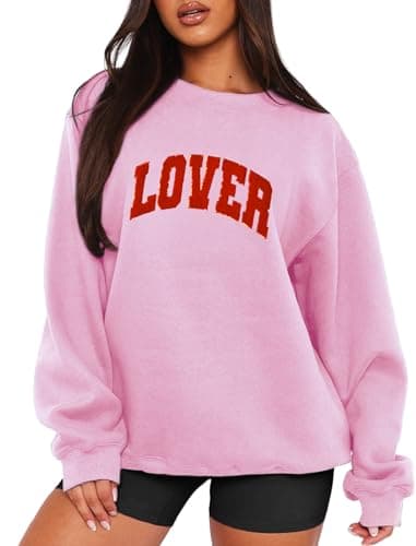 MAPICK Lover Sweatshirts for Women Long Sleeve Sweaters Crewneck Glitter Patch Letter Clothes(Pink, XX-Large) - Image 1