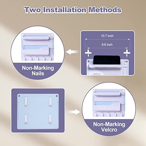 JUMEIHUI Bedside Shelf Wall Mount, Adhesive Bedside Shelf Accessories Organizer with Hooks and Cable Clips,Dorm Bedside Wall Storage for Phone, Remote, Earphone, Kindle,Plastic(White) - Thumbnail 6