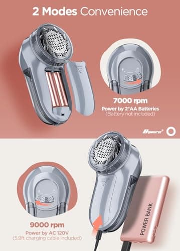 Bymore Fabric Shaver Lint Shaver for Clothes, Dual Power Lint Remover with Battery or Corded Use, Portable Sweater Shaver for Clothing, Furniture & Travel - Thumbnail 5