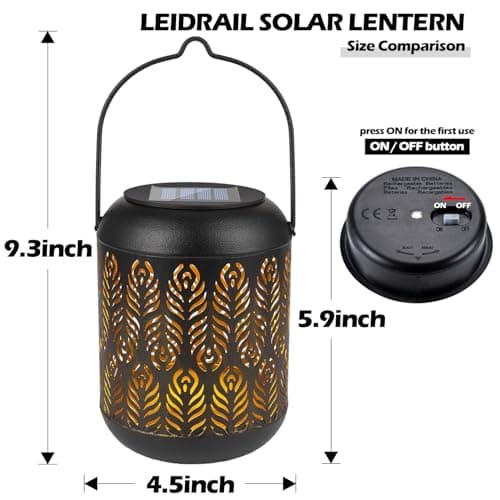 LeiDrail Solar Lantern Outdoor Hanging Lanterns Garden Metal Decorative Light Warm White LED Waterproof Landscape Lighting for Table Pathway Party Yard - 2 Pack - Thumbnail 4