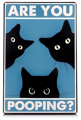 Are You Pooping Sign - Funny Cat Bathroom Sign with Anti-Rust Coating 12 x 8 Inch - Black Cat Decor for Home, Metal Wall Plaque for Toilet Decor, Cat Wall Art – Humorous Farmhouse Funny Bathroom Art - Image 1