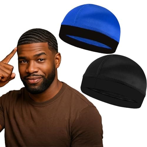2PCS Silky Stocking Wave Cap for Men, Good Compression Over Durag (Blue+Black) - Image 1