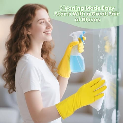Jsocoah Rubber Kitchen Dishwashing Gloves, 5 Pairs Eusable Cleaning Gloves For Washing Dishes, Bathroom, Pet care, Garden Non-Slip Durable Rubber Gloves For Daily Use (Medium) - Thumbnail 4
