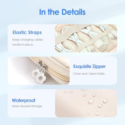 LENTION Tech Organizer Pouch Water Resistant, Compact Cable Bag for Macbook Charger, Power Bank, USB Cables, Earphones - Travel & Daily Electronics Case (Beige) - Thumbnail 4