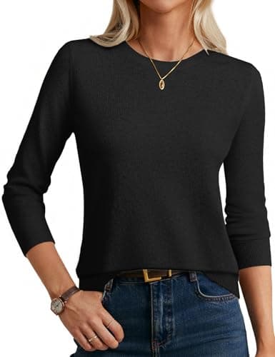 GRACE KARIN Black Cashmere Sweaters for Women Long Sleeve Merino Wool Sweater Classic Fall Crew Neck Pullover - Image 1