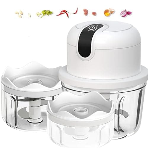 White 3 CUP Electric mini garlic crusher, USB rechargeable portable electric food crusher, wireless small kitchen processor for crushing garlic, ginger, chili, minced meat, onions, etc.(350+250+100ml) - Image 1