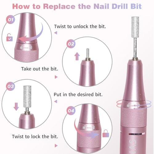 Electric Nail Drill Machine Professional, 35000 RPM Cordless Nail File, Portable Rechargeable Nail Drill and Bits for Acrylic Gel Nails Polishing Removing - Thumbnail 6