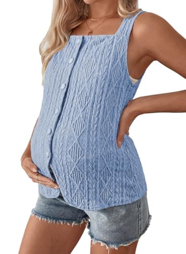 BLENCOT Womens Knit Vest Sleeveless Slim Fit Button Down Knit Vests Stretch Textured Jacquard Going Out Tops for Women 2026 Blue Medium - Image 1