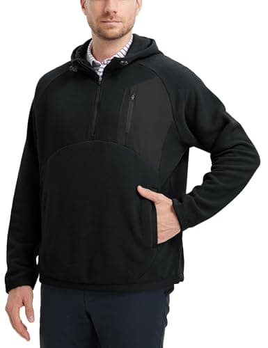 M MAELREG Mens Hoodies Microfleece Winter Warmth Golf Quarter Zip Hoodies Polar Fleece Hooded Sweatshirts for Men Black - Image 1