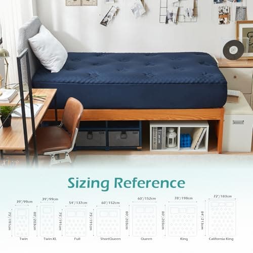 Hansleep Twin Mattress Pad Topper Memory Foam, Twin Foam Mattress Topper Viscose Derived from Bamboo, Twin Size Bed Mattress Pad Cover for Back Pain Relief, 39" x 75", Navy Blue - Thumbnail 6