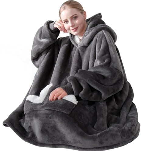 Touchat Wearable Blanket Hoodie, Oversized Sherpa Fleece Sweatshirt Blanket with Giant Hood Pocket and Sleeves for Adult, Warm & Cozy Grey Blanket Gifts for Women - Image 1