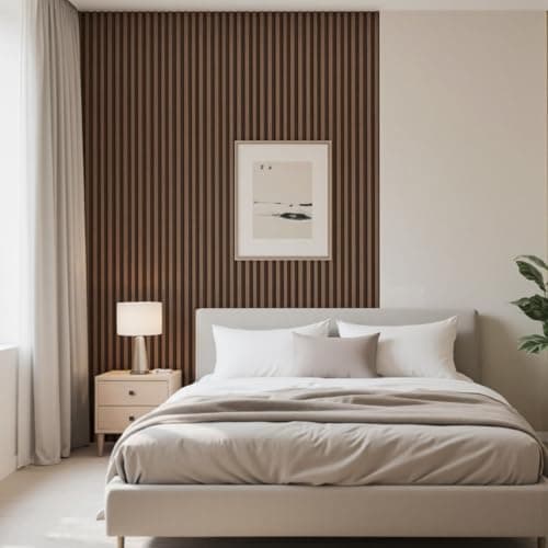 Tepanecov WPC Slat Wall Paneling, 8-Pack Water - Proof 3D Wall Panels, Accent Slat Wall Paneling for Interior Decor, TV Background, Living Room, Walnut 96 x 6inch - Thumbnail 2