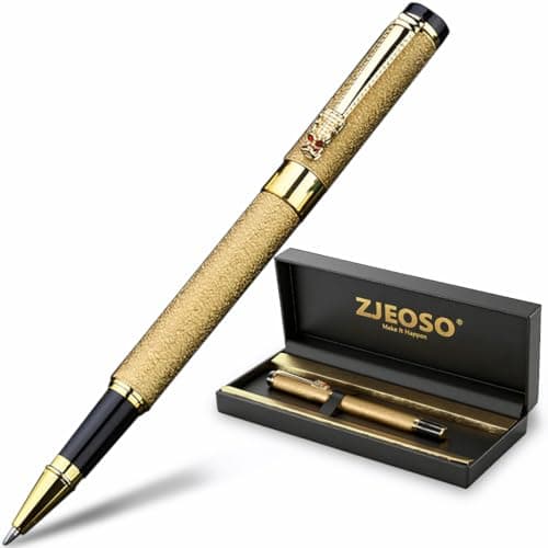 ZJEOSO Luxury Rollerball Pen | Fancy Writing Pen with Black Lacquer & Real Gold Plating | Executive Office Pen, Premium Gift Set for Men & Women | Nice Pens for Writing & Professional Use (Gold) - Image 1