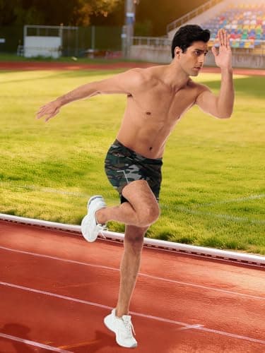 3rd hill Men's 7 inch Running Shorts with Zipper Pockets Quick Dry Athletic Gym Workout Shorts Lightweight Green Camo XL - Thumbnail 5