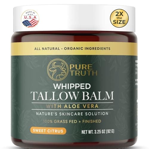 Pure Truth Whipped Tallow and Honey Balm (Citrus), Beef Tallow for Skin Care, Grass Fed + Finished Tallow Moisturizer Cream for Face & Body w/Organic Honey, Aloe Vera, Jojoba Oil - Men Women 3.25oz - Image 1