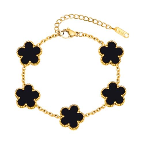 Women Gold Bracelets Jewelry Set - 18K Gold Plated Floral Bracelets,Stainless Steel Charm Bracelet Non-Tarnish,Adjustable lucky Chain Set Trendy Gift,Party Prom Valentine Birthday Gifts for Girlfriend - Image 1