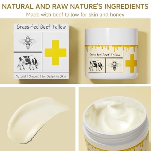 mkzea Beef Tallow for Skin, Beef Tallow, Tallow and Honey Cream, Grass Fed Beef Tallow, Whipped Beef Tallow for Face Moisturizer for All Purpose with Raw Honey Tallow Balm, 2 packs - Thumbnail 6