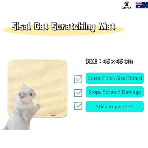 CATPAK 100% Natural Sisal Cat Scratching Mat, 17.2” Large Size, Super Strong Adhesive Hook & Loop Tape, Wall Mounted Scratch Rug for Indoor Cats, Beige (Primary, 17.2” x 17.2”) - Thumbnail 5