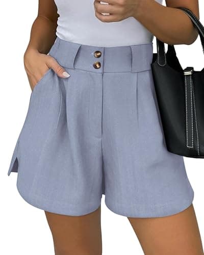 KIRUNDO Womens Shorts Dressy Casual 2026 Trendy Summer Elastic High Waisted Pleated Side Slit Business Work Shorts Pockets(Light Blue, XX-Large) - Image 1
