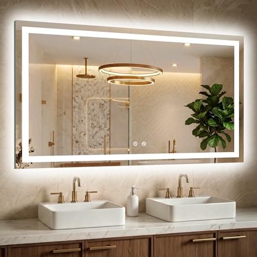 30x50 LED Bathroom Mirror, Front and Backlit, Anti Fog, Dimmable 3 Color Lighted Vanity Mirror, Memory Function, Shatter Resistant Glass, Plug in or Hardwired