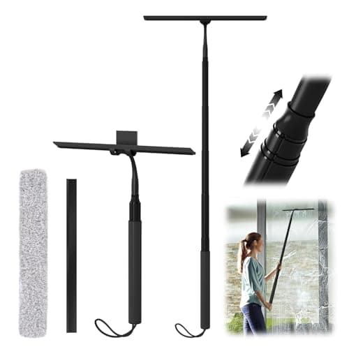 Shower Squeegee for Glass Doors, 15-51" Telescopic Shower Squeegee with Long Handle, Squeegee for Window Cleaning, Extendable Window Cleaner Tool for Tile Walls, Sliding Door, Floor, Car Windshield-BK