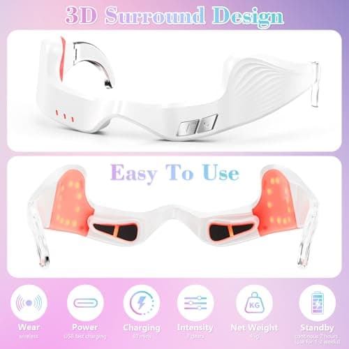 Under Eye Red Light Therapy Device, Red Light Therapy Glasses,Red 650 NM,Red Light Eye Mask for The Treatment of Eye Bags,Dark Circles,Puffiness periorbital for Treating Acne (White） - Thumbnail 5