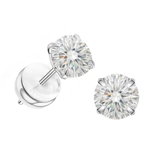 6mm Moissanite Stud Earrings in White Gold Plated Titanium | HypoAllergenic Earrings for Women & Men (Silver 6mm) - Image 1