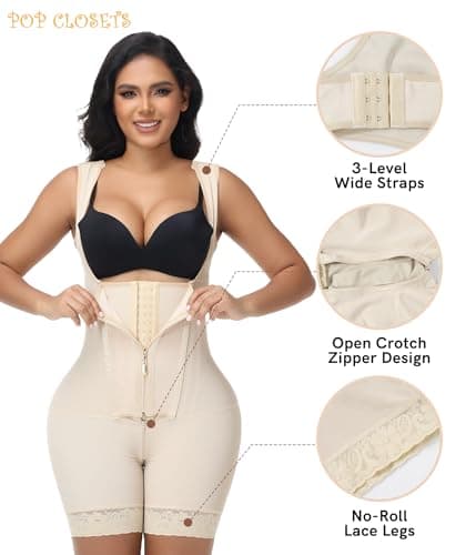 POP CLOSETS Fajas Colombianas Postparto Full Body Shapewear For Women Four Layers High-Compression Beige S - Thumbnail 3