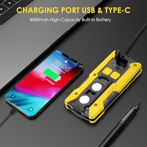 Rechargeable LED Work Light, OTYTY 40W 2000LM Magnetic Work Light Battery Powered Portable Flood Light with Gooseneck Flashlight for Car Repairing, Camping, Inspection (GFY) - Thumbnail 6