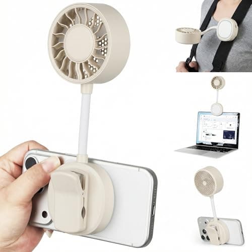 Magnetic Phone Clip Fan, Portable USB Rechargeable Personal Fan with 360° Flexible Gooseneck, 3 Speed Adjustable & Ultra-Wide Airflow, for iPhone, Shirt, Office, Desktop & Outdoor Travel (Begie) - Image 1