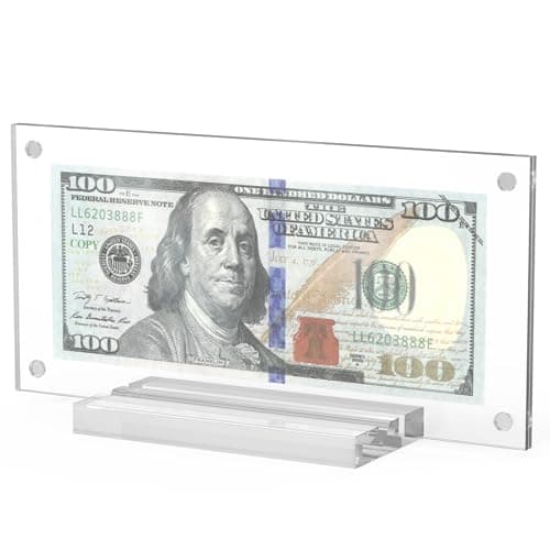 Yncotte Dollar Bill Frame 1 Pack, Dollar Bill Holder Acrylic Money Case Dollar Frame Display Double-Sided Transparent for Collectors Currency Ticket Check Protector