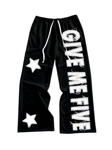 VIPWOLF Men's Graphic Stacked Sweatpants Streetwear Gothic Drawstring Flared Sweat Pants Black Star Medium - Image 1