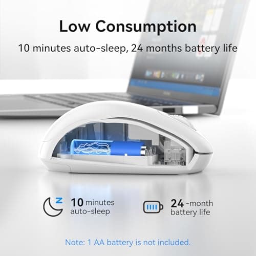 TECKNET Wireless Mouse for Laptop, 2.4GHz Computer Mouse 3 Adjustable DPI Office Cordless USB Mice with Receiver,Small to Medium Sized Hands Compatible with PC, Laptop, Desktop,Off-White - Thumbnail 3