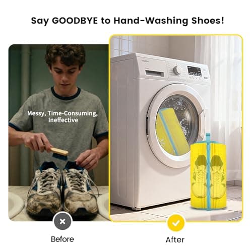 XQXA Shoe Washing Machine Bag 2-Pack - Reusable Shoe Washing Bag with Hidden Zipper, Machine Washable Shoe Bag for Sneakers, Tennis & Athletic Shoes (Yellow) - Thumbnail 2
