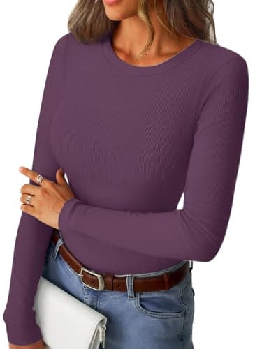 GKBK Ribbed Long Sleeve Tops for Women Fitted Basic Tight T-Shirts Crewneck Cute Layering Tops Lightweight Fall Sweaters 2026 Fashion Outfits Winter Clothes Purple - Image 1