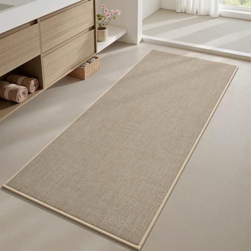 Bathroom Runner Rugs Non Slip Washable Absorbent Bath Mats Runner Quick Dry,Upgraded Soft PVC Backing Ultra Thin Bathroom Rug Runner Fit Under Door,Washroom Mat Long Bath Rugs,24"x47",Beige - Image 1