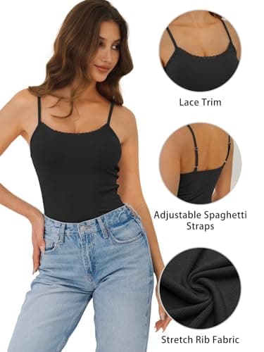 GKBK Lace Camisole Top for Women Sexy Tank Top Adjustable Spaghetti Strap Club Party Shirt Sleeveless Tank Cami Black M - Thumbnail 6