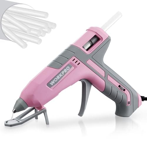 WORKPRO Hot Glue Gun Full Size - 60/100W Dual Temp Glue Gun and Sticks Set with 10 PCS Glue Sticks (7/16") - 90S Fast Preheating Hot Glue Gun for Construction, Crafting, DIY and Repairs - Pink Ribbon - Image 1