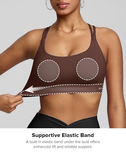 BRXL Sports Bras for Women Strappy Back Sports Bra with Padding Sewn in Adjustable Spaghetti Strap Dark Brown - Thumbnail 6