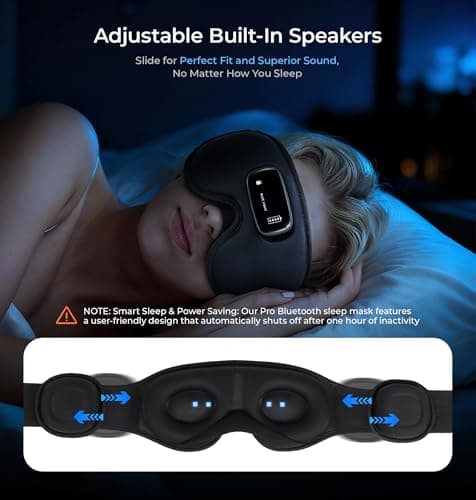 LC-dolida Pro Bluetooth Sleep Mask with White Noise & 3 Lights, Sleep Headphones with Upgrade Chip & Hi-Fi Sound, 3D Zero-Pressure Design for Side Sleepers, Total Blackout Soft Sleep Eye Mask, Black - Thumbnail 5