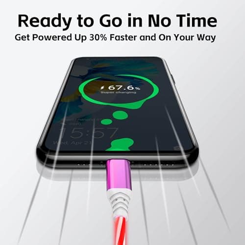ComfyBay 3.3FT USB C Charging Cable, Flowing Light Up Charger Cord, Compatible with Samsung Galaxy, iPhone 16/15, iPad, and More (Pink with Red Light) - Thumbnail 4