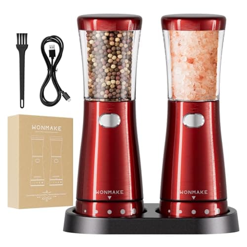 Electric Salt and Pepper Grinder Set with 4.5oz Large Capacity, Stainless Steel Rechargeable Salt and Pepper Grinder with 1.8" Wide Mouth, Storage Base,Adjustable Coarseness, and One-Hand Operation - Image 1