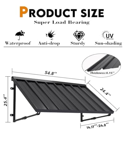 Metal Awning for Door Entrance, 54x24 Inches Adjustable Angle Window Awnings for Patio, Sunsetter Shade Canopy Outdoor Exterior for Front Doors, Windows, Porches, Balconies, Black - Thumbnail 5