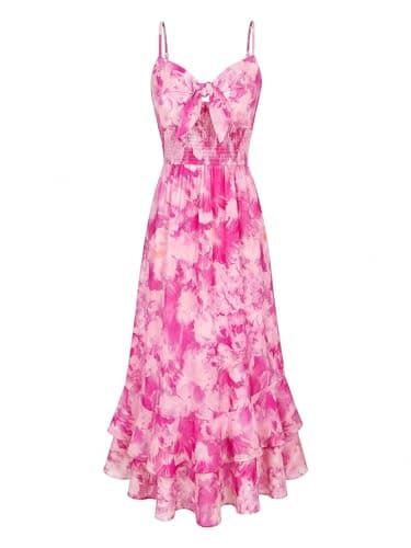 GRACE KARIN Womens Maxi Floral Sundresses Summer Beach Boho Dress Spaghetti Strap Dresses Casual Fashion Clothes with Pockets Rose 2XL - Image 1