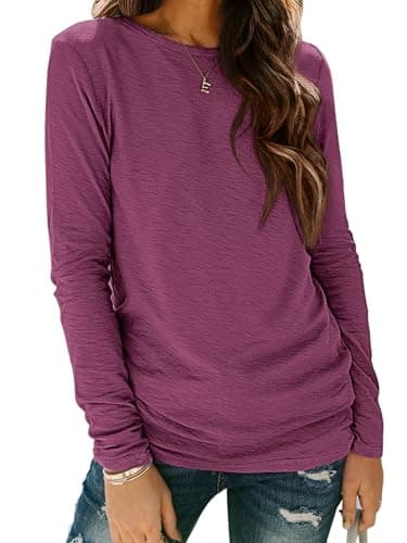 ATHMILE Womens Long Sleeve T Shirts Crewneck 2026 Fall Tunic Tops Fitted Shirts Basic Tee Underscrub Purple Red - Image 1